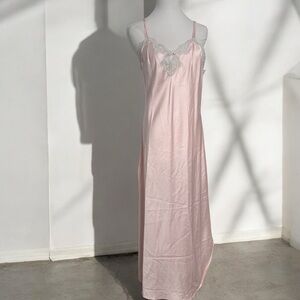 Vintage French maid Pink Lace Trim satin Nightgown slip coquette Fairycore M